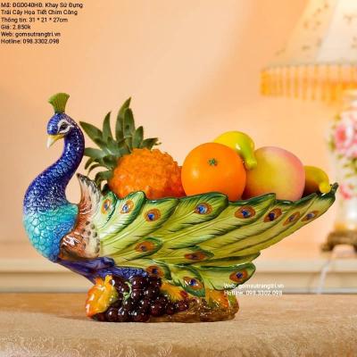 KHAY SỨ ĐỰNG TRÁI CÂY HỌA TIẾT CHIM CÔNG